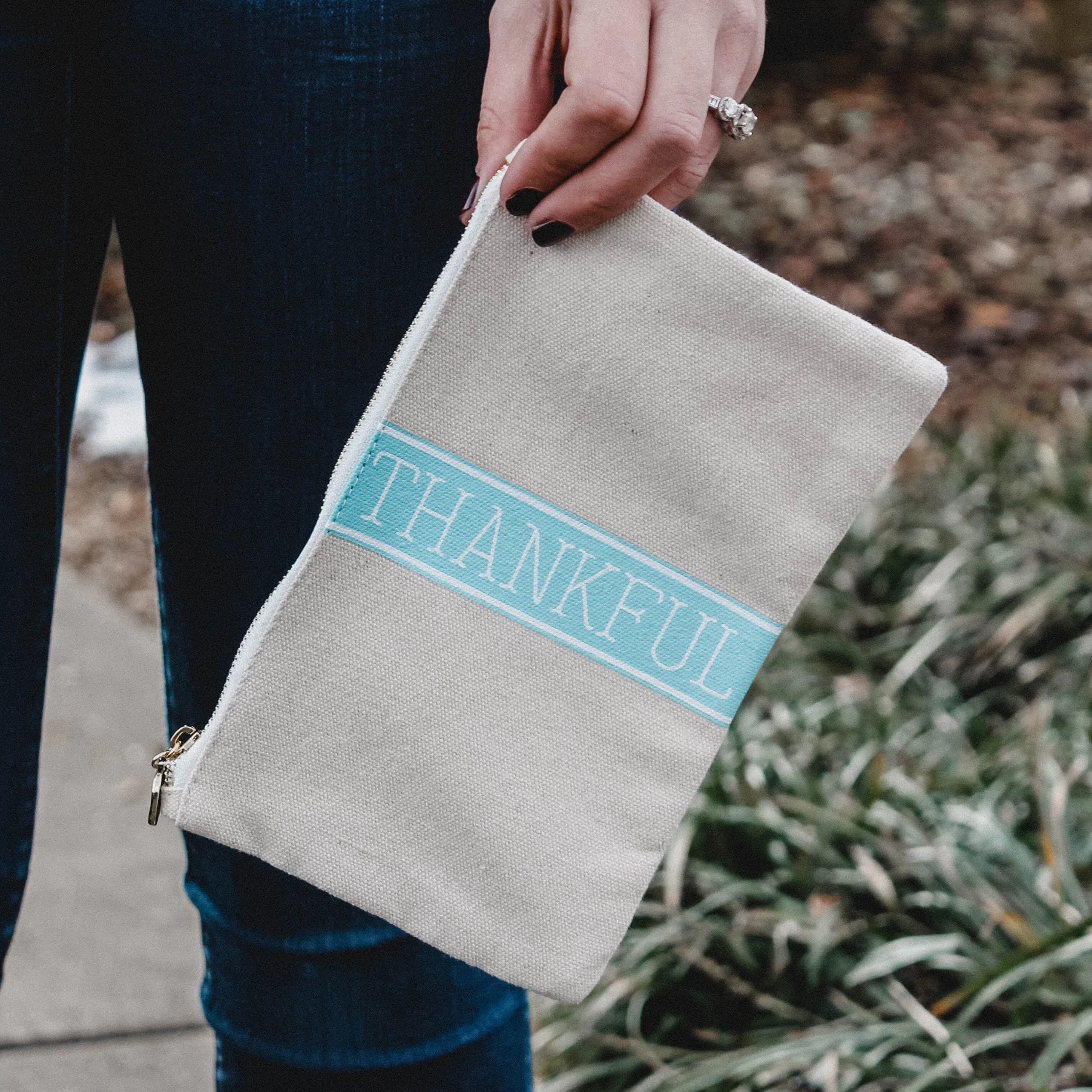 Turquoise Canvas Everything Bag - THANKFUL